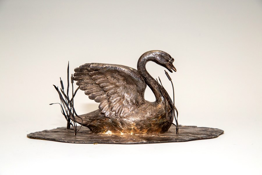 Edward Barnard & Sons Ltd, an Elizabeth II silver table ornament in the form of a swan amongst