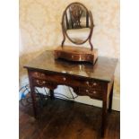 A Georgian style mahogany glass top lowboy; A similar serpentine dressing mirror (2)