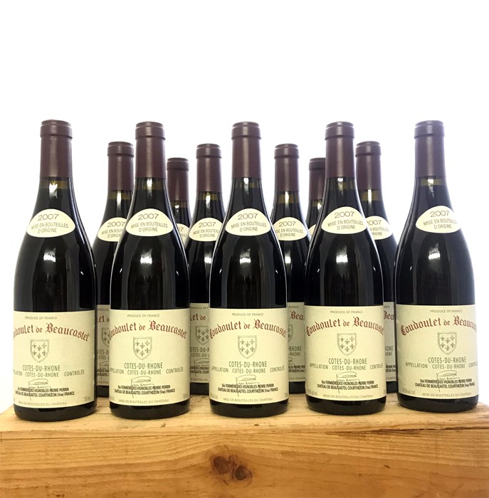 Twelve bottles of 2007 Chateau De Beaucastel Chateauneuf-du-Pape. Description: Quantity: 12