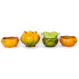 A group of Bretby art pottery green and yellow glazed planters/jardinieres: Largest 18 cm wide. (