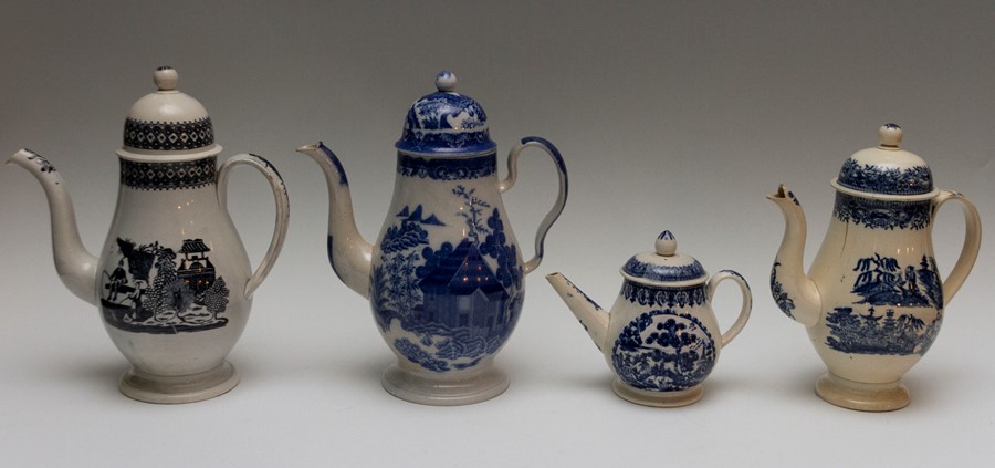 Four late eighteenth, early nineteenth century blue and white transfer printed coffee pots, circa - Image 3 of 4