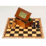 A Staunton Chessmen chess set, the white king (height 7cm) marked Jaques London, the knights and