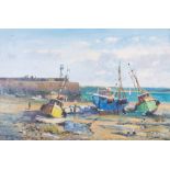 John Ambrose (British, 1931-2010), St Ives Harbour, signed l.r, oil on canvas, 50 by 75cm, gilt
