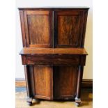 A George IV rosewood chiffonier secretaire, circa 1829, moulded dentil pediment above two panel