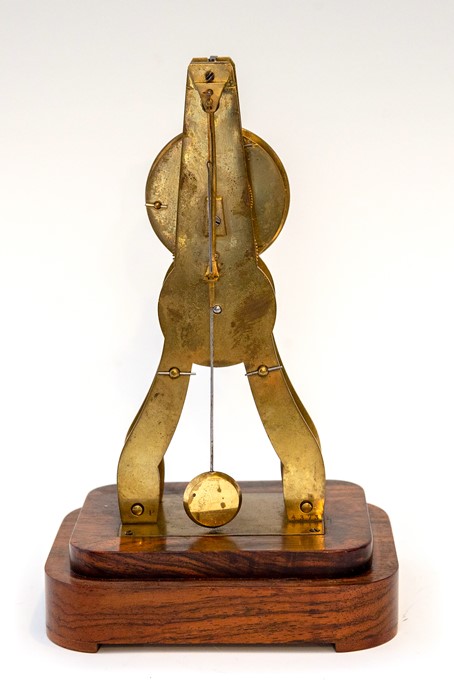 A late 19th Century small French brass skeleton clock signed Ms Honorables, Paris & Londres, 5cm - Image 3 of 3