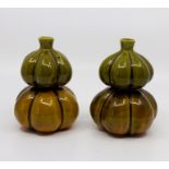 A pair of Bretby art pottery double-gourd vases, No. 198, designed by Christopher Dresser. 14 cm