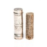 An 18th Century English (London) silver nutmeg grater tube, bright cut engraved lappet frieze,