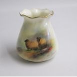 A Royal Worcester Vase Painted With Sheep Signed by E Barker. Shape G957 Date: code 1919   Puce Mark