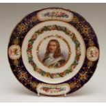 A mid-nineteenth century Sevres-style shaped circular porcelain plate, decorated with a portrait