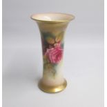 A Royal Worcester Trumpet Shaped Vase painted with Hadley style roses Shape G923. Date: code 1924