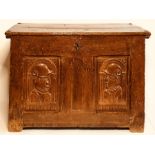 An early 16th French oak joined oak blanket chest, circa 1530, rectangular hinged lid, original