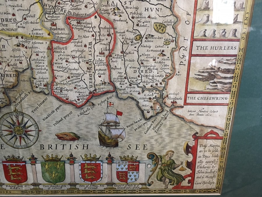 Speed, John. 17th-century map of Cornwall, hand-coloured copper engraving on laid/chain-lined paper, - Image 3 of 4