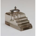 Matthew Boulton, a William IV silver ink well on a stepped glass base, maker Matthew Boulton,