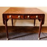 A George IV mahogany sofa table, circa 1825, rectangular top united with a pair of dropleaves each