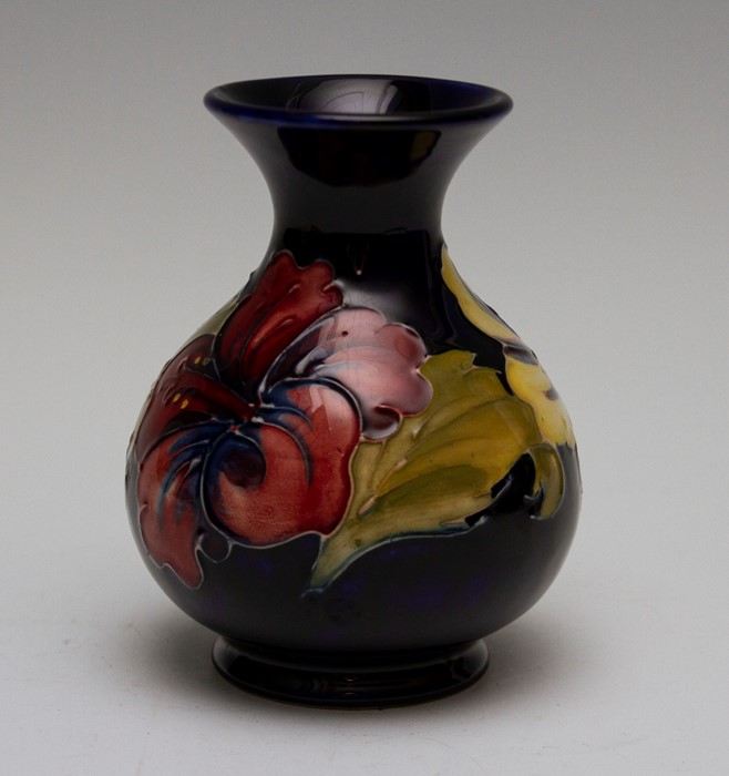 A Moorcroft hibiscus small baluster vase, impressed marks and Moorcroft paper label, height 13cm - Image 3 of 4