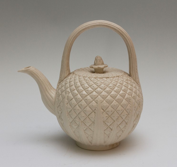 An eighteenth century salt-glazed stoneware teapot or punchpot moulded in the form of a pineapple, - Image 3 of 5