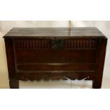 A Charles II welsh oak coffer, circa 1670, rectangular top revealing spacious interior with