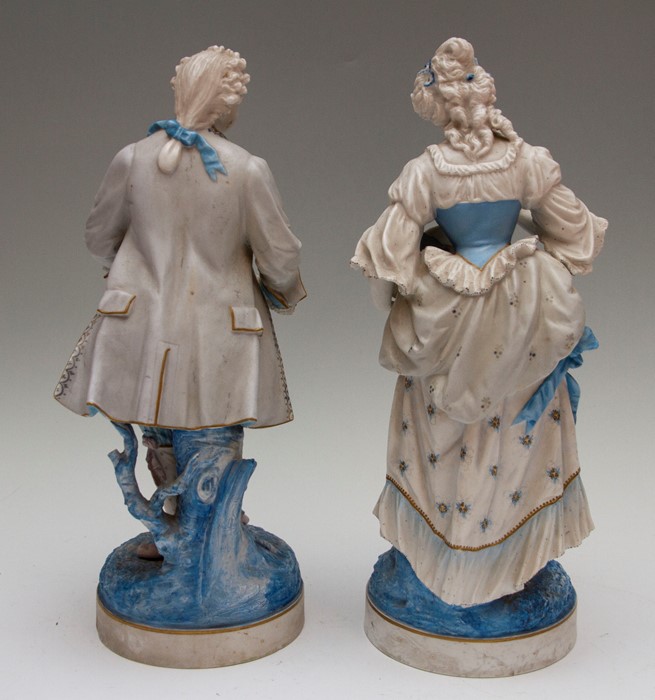 A pair of Continental figures, 19th Century, depicting and lady and gentleman, both holding head - Image 3 of 3