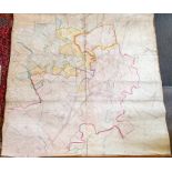 Large Victorian map of Rocester in Staffordshire, published by Ordnance Survey, 1882, hand-coloured,