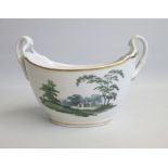 A Pinxton twin handled Boat shaped Sucrier. Painted on each side with landscapes pattern 218 in