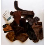 A collection of fur gloves late 1940s, early 1950s, suede gloves one white par Mexican designed