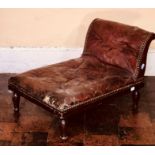 A William IV mahogany gout stool, circa 1830, original crimson leather studded upholstery, scroll