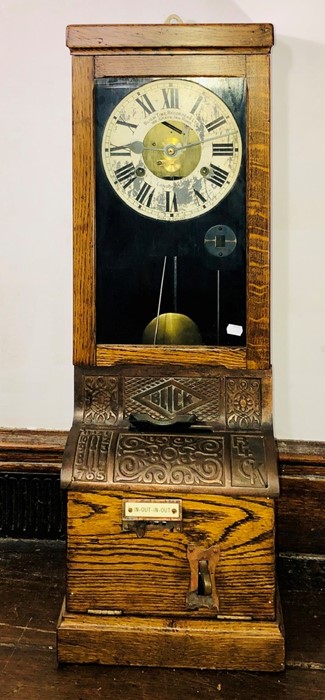 A 20th Century oak cased time recorder 8-day clock by Blick Time Recorders, London. 99cm H x 36cm