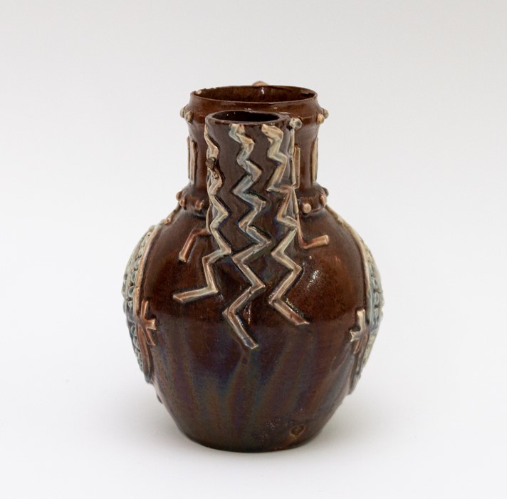 A late nineteenth century Castle Hedingham Pottery Art Pottery handle jug/teapot, circa 1880. It has - Image 2 of 5