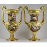 A pair of mid 19th Century Copeland and Garrett two handled vases, circa 1835, each with hand