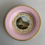 A Flight Barr & Barr shallow Dish, Pink ground painted with a central landscape Titled ‘St Vincent’s