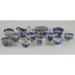 A collection of twelve early nineteenth century blue and white transfer printed miniature wares,