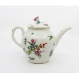 A late eighteenth century Worcester porcelain teapot, circa 1770. It is hand-painted throughout with