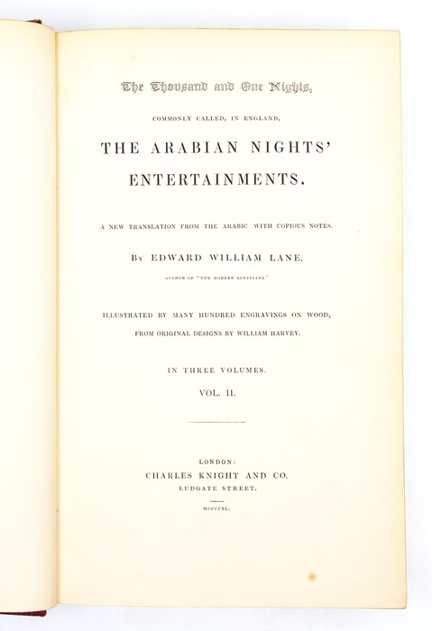 Lane, Edward William. The Thousand and One Nights, The Arabian Nights' Entertainments, in three - Image 2 of 2