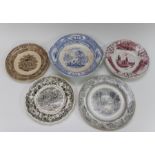 A group of nineteenth century transfer printed plates, circa 1830-60. Included: A blue-printed