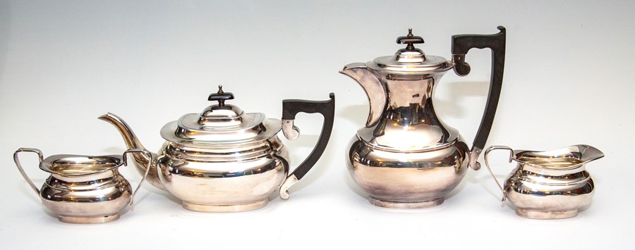 An Elizabeth II silver four piece bombe silver tea set, maker Viners, Sheffield 1965,