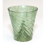 A pale green mould blown conical beaker, very high internal kicks, German, circa 1450-1500, height