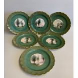 A Set of Six Royal Worcester Cabinet Plates. Each painted with a central reserve of a Corot style