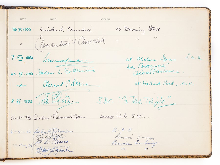 Winston Churchill Interest. Visitors book for Ye Olde King's Head pub in Chigwell, Essex (