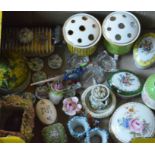 A collection of decorative ceramics, including two Lynton Porcelain pot pourri vases, trinket boxes,