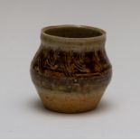 Katherine Playdell-Bouverie, a small studio pottery pot with sgraffito decoration, signed with