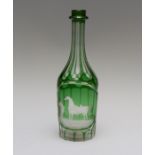 A 19th Century Bohemian green flashed baluster glass decanter, circa 1870, acid etched panel of a