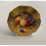A Royal Worcester Pedestal Pin Dish painted with Fruit Signed by Ayrton Date: code 1936  Size: