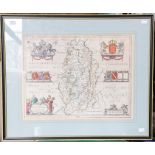 Blaeu, Joan. 17th-century map of Nottinghamshire, hand-coloured copper engraving on laid/chain-lined