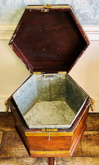 A George III mahogany and brass mounted Cellerate, circa 1780, hexagonal form, brass handles and - Image 2 of 2