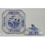 An early nineteenth century blue and white transfer printed Spode Fence II pattern vegetable