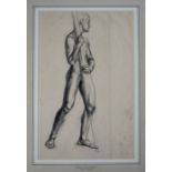 James Stroudley (British, 1906-1985), life study of a male nude, standing in profile and holding a