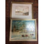A collection of assorted oil and watercolours, prints, etchings, all framed, mostly 19th Century,