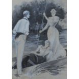 Hal Hurst (British, 1863-1938), a punting scene, signed l.l., gouache, 37 by 26cm, framed