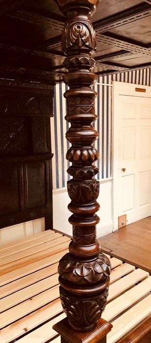 A Charles II oak four poster bed, circa 1670, moulded rectangular cornice with twelve panel roof, - Image 6 of 6