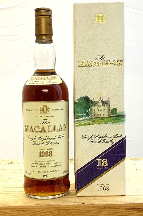 A rare and highly collectable bottle of Macallan Single Malt 18 years old Scotch Whisky. Distilled
